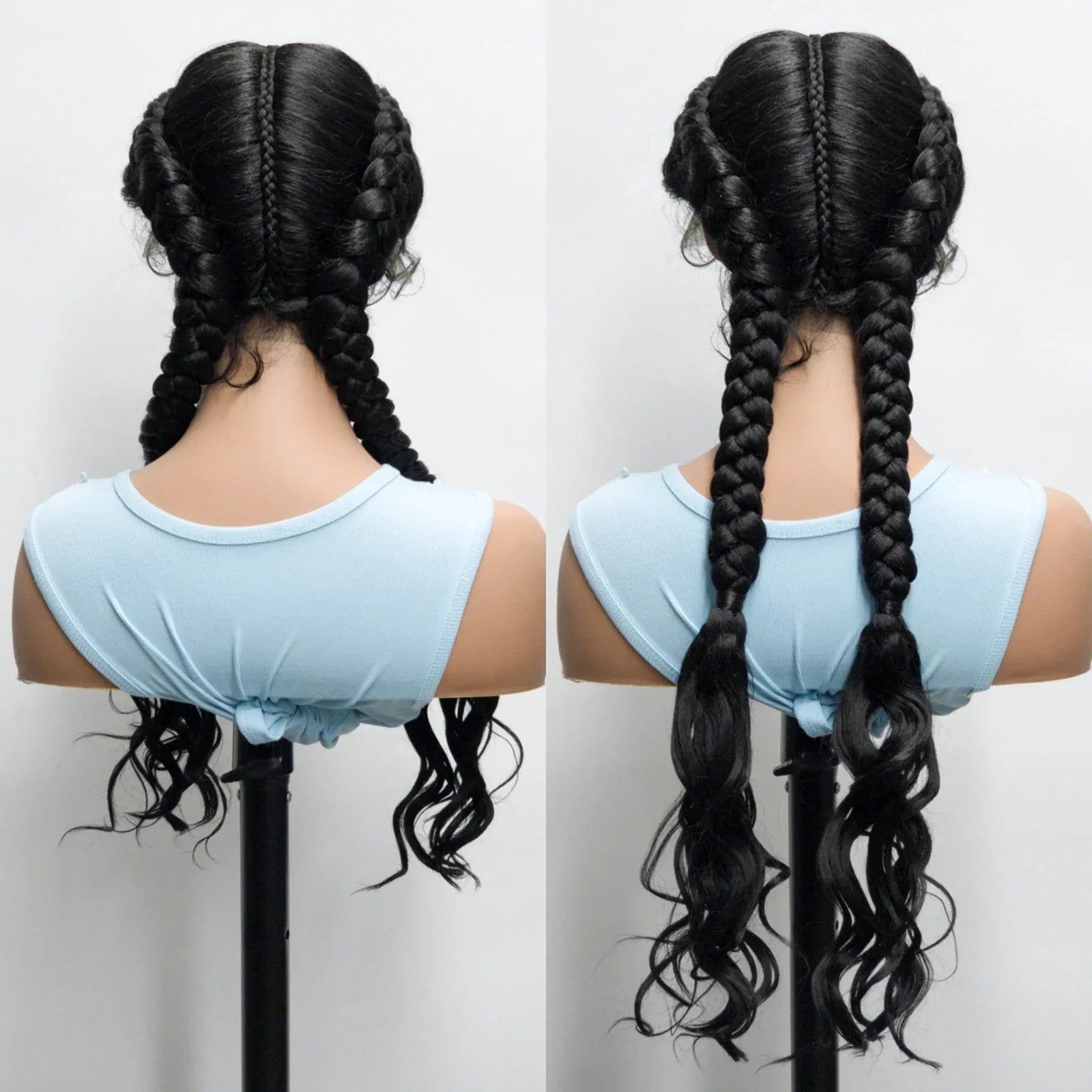 34" Ombre Twist Braided Lace Wig | Curly Ends | Baby Hair | Synthetic Braids | Black Women