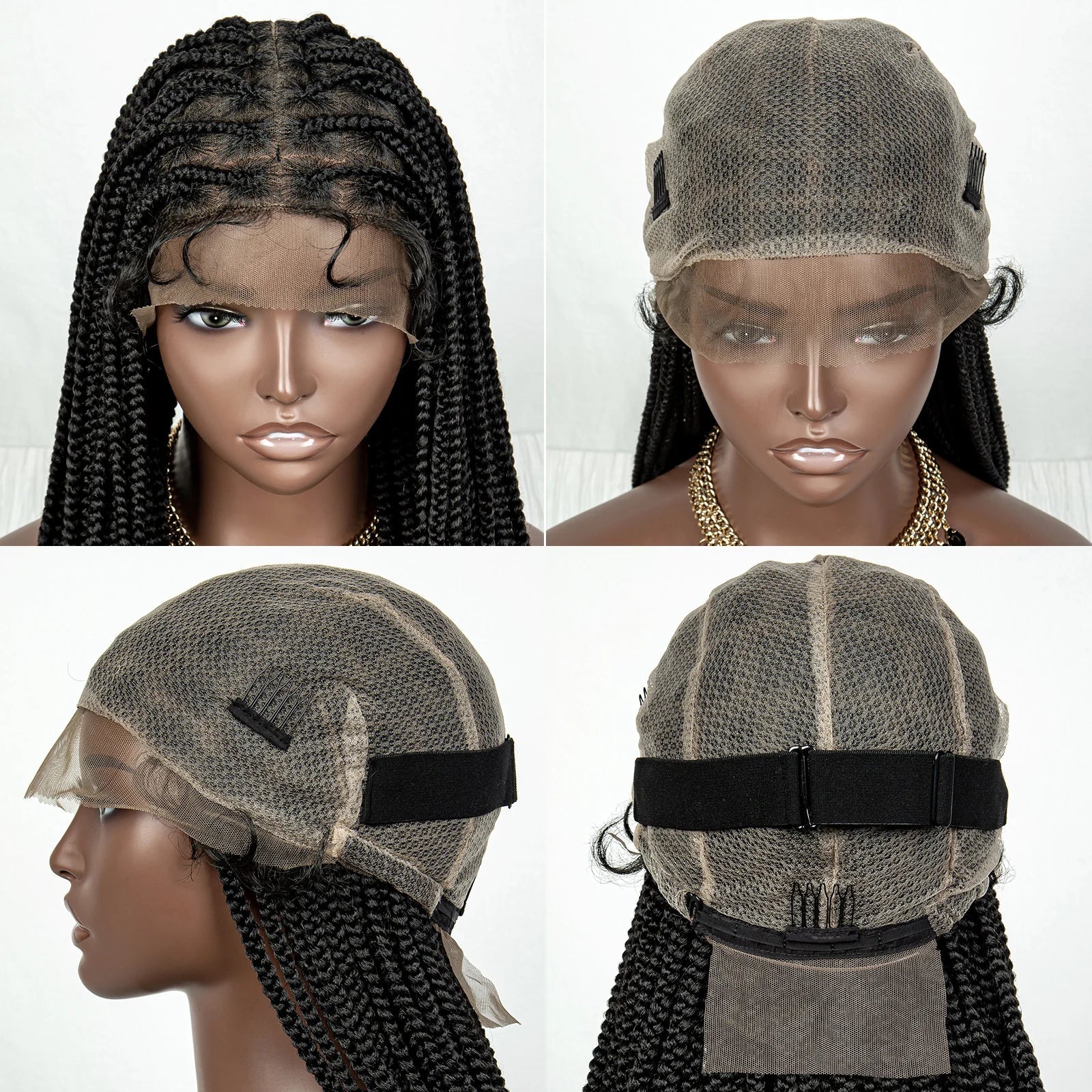 36" Full Lace Box Braided Cornrow Wig | Long Straight Braids | Baby Hair | Synthetic Afro Braiding Wig