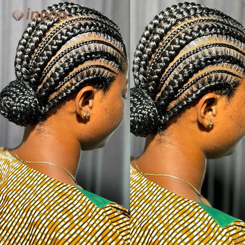 36" Jumbo Cornrow & Knotless Box Braids Wig | Full Lace | Light Brown Lace | Synthetic