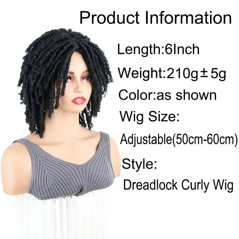 6" Short Dreadlock Wig | Curly Twisted Braid | Heat Resistant Synthetic Wig | Black & Brown