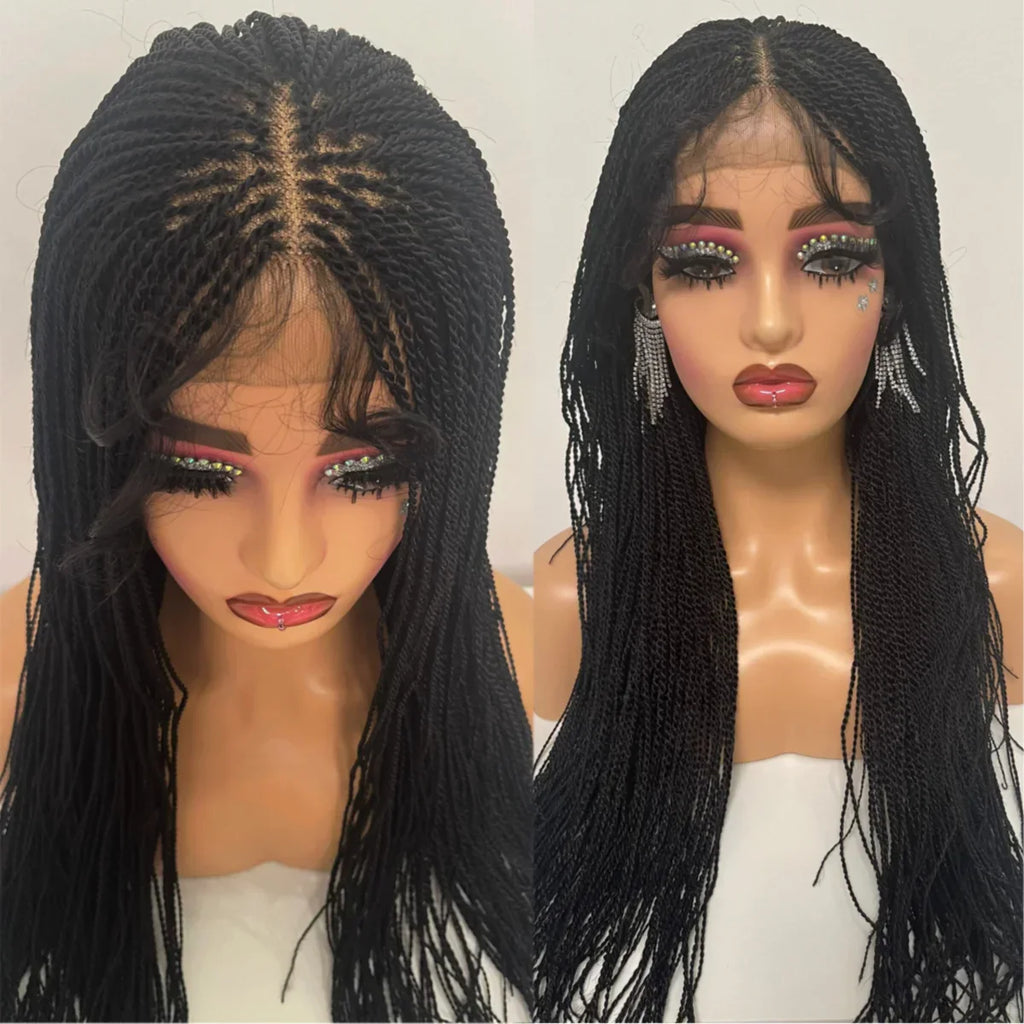 28" Micro Twist Braiding Lace Wig | Senegalese Twist Style | Transparent Lace Front Wig | Kanekalon Hair