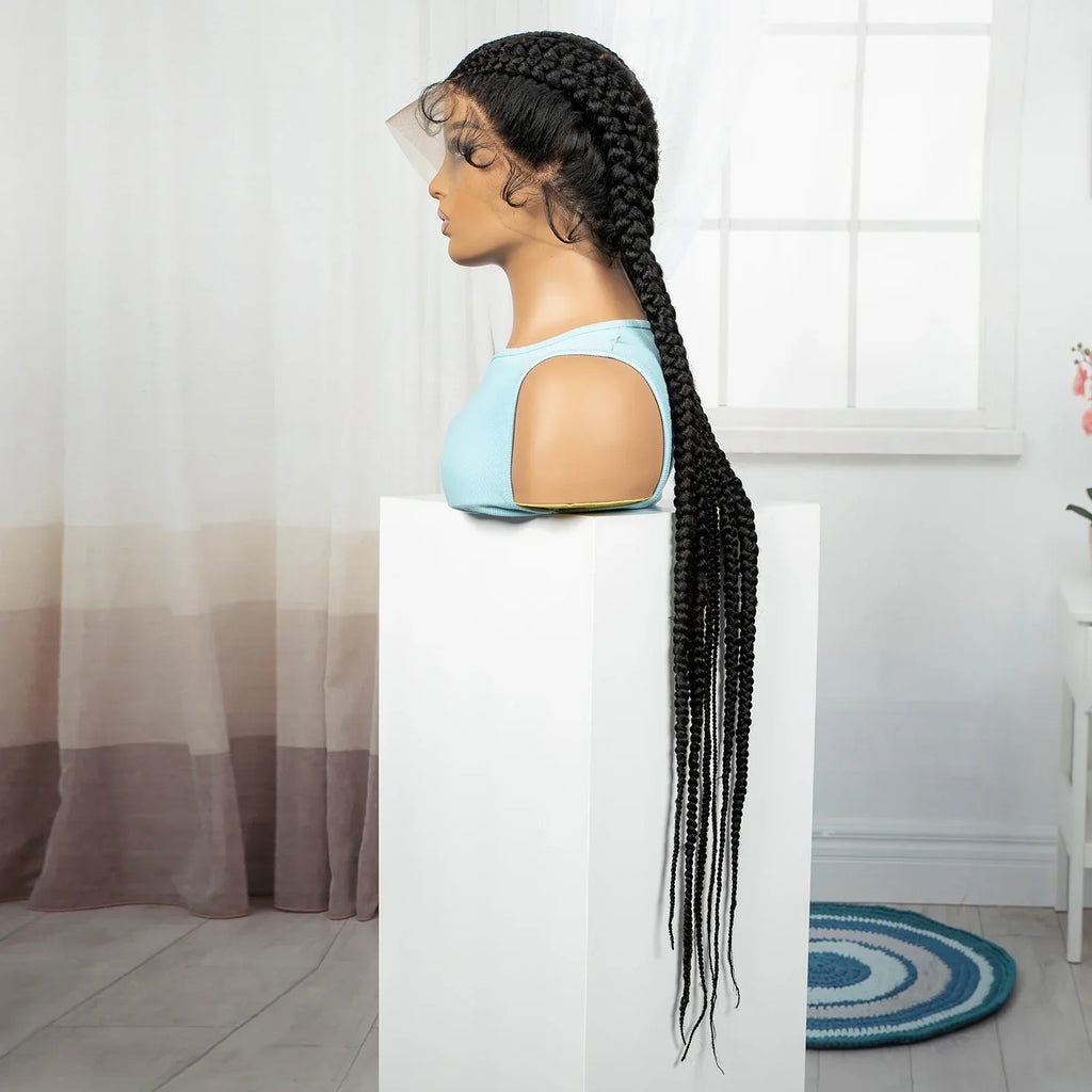 36" Full Lace Cornrow Braided Wig | Knotless Braids | Synthetic Natural Braided Lace Wig with Baby Hair for Black Women