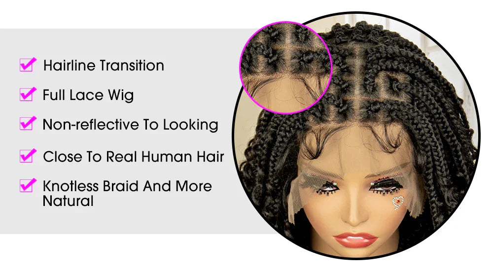 14" Burgundy Box Braids Wig | Full Lace | Kanekalon Fiber | Boho Braids | For Women