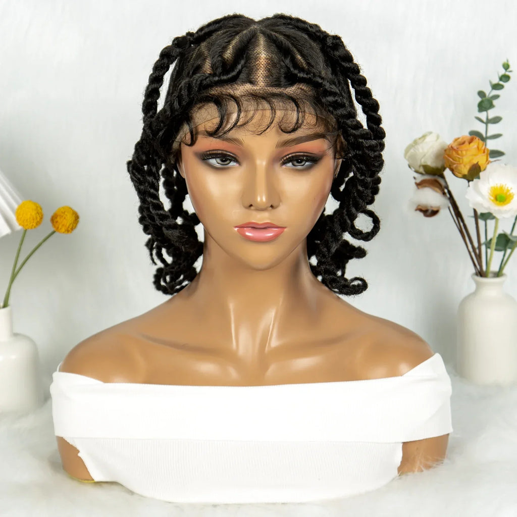 12" Short Box Braided Full Lace Wig | Crochet Braids | Baby Hair | Synthetic Braiding Wig
