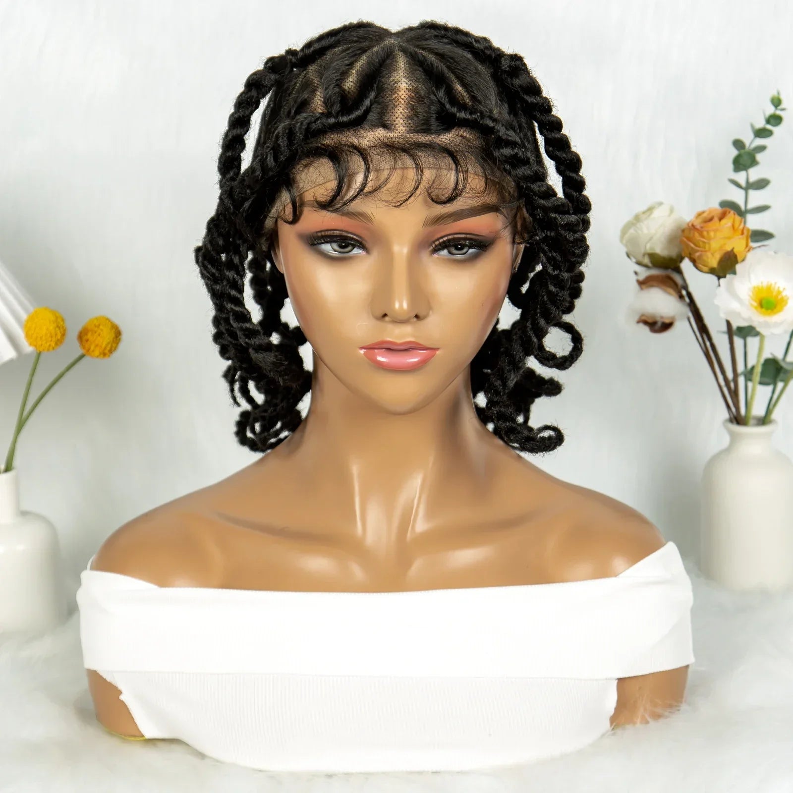 12" Short Box Braided Full Lace Wig | Crochet Braids | Baby Hair | Synthetic Braiding Wig