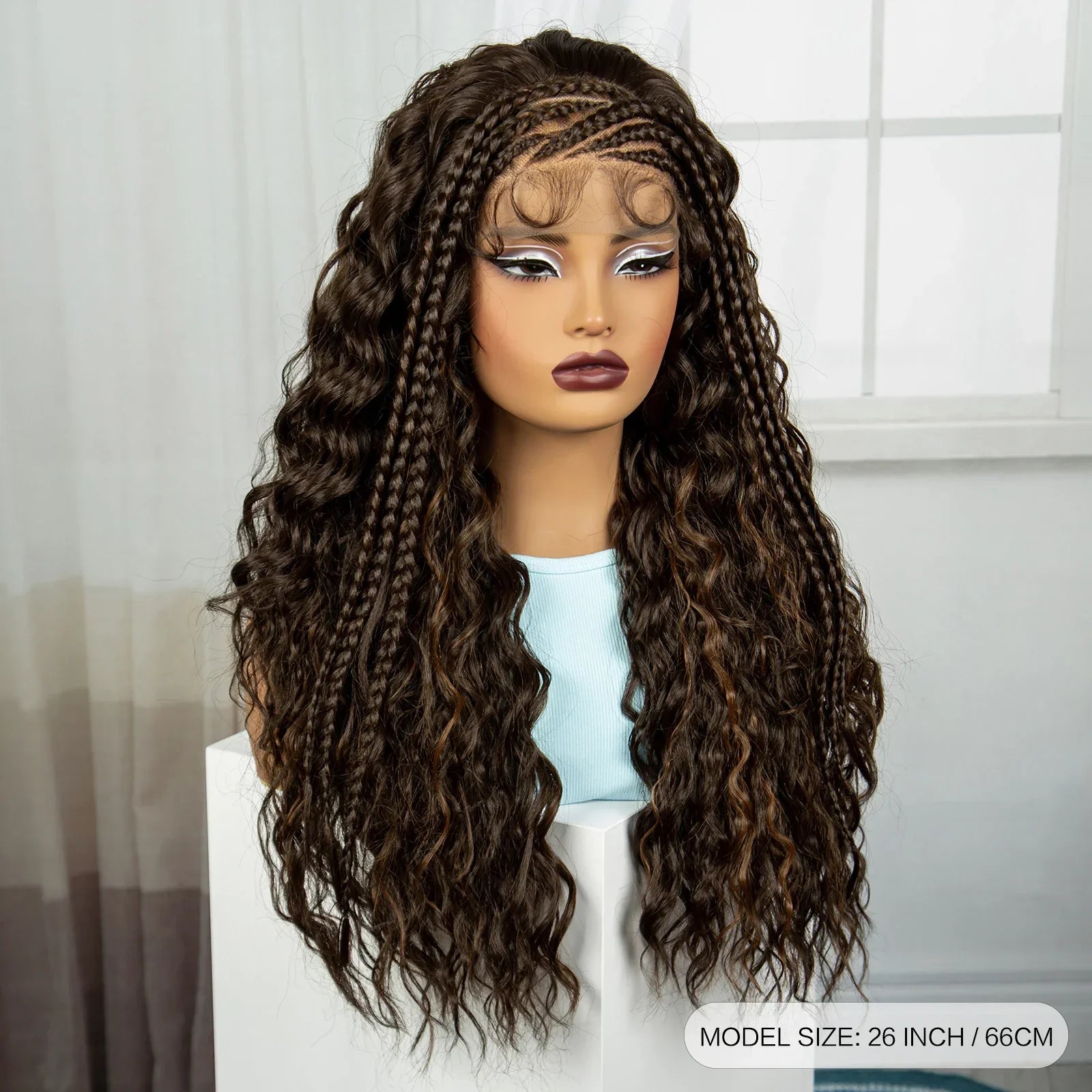 26" Water Wave Knotless Box Braided Wig with Baby Hair | Synthetic Lace Braided Wig for Black Women | 4-30 Ombre