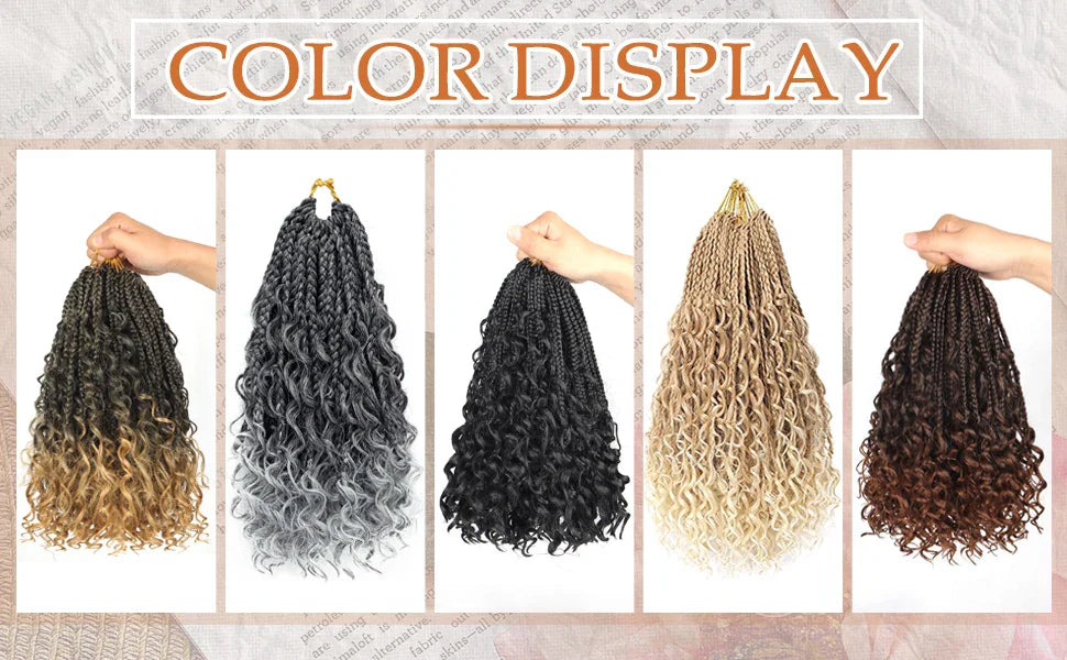 8 Packs 12" Goddess Box Braids Crochet Hair | Boho Braids with Curl Ends