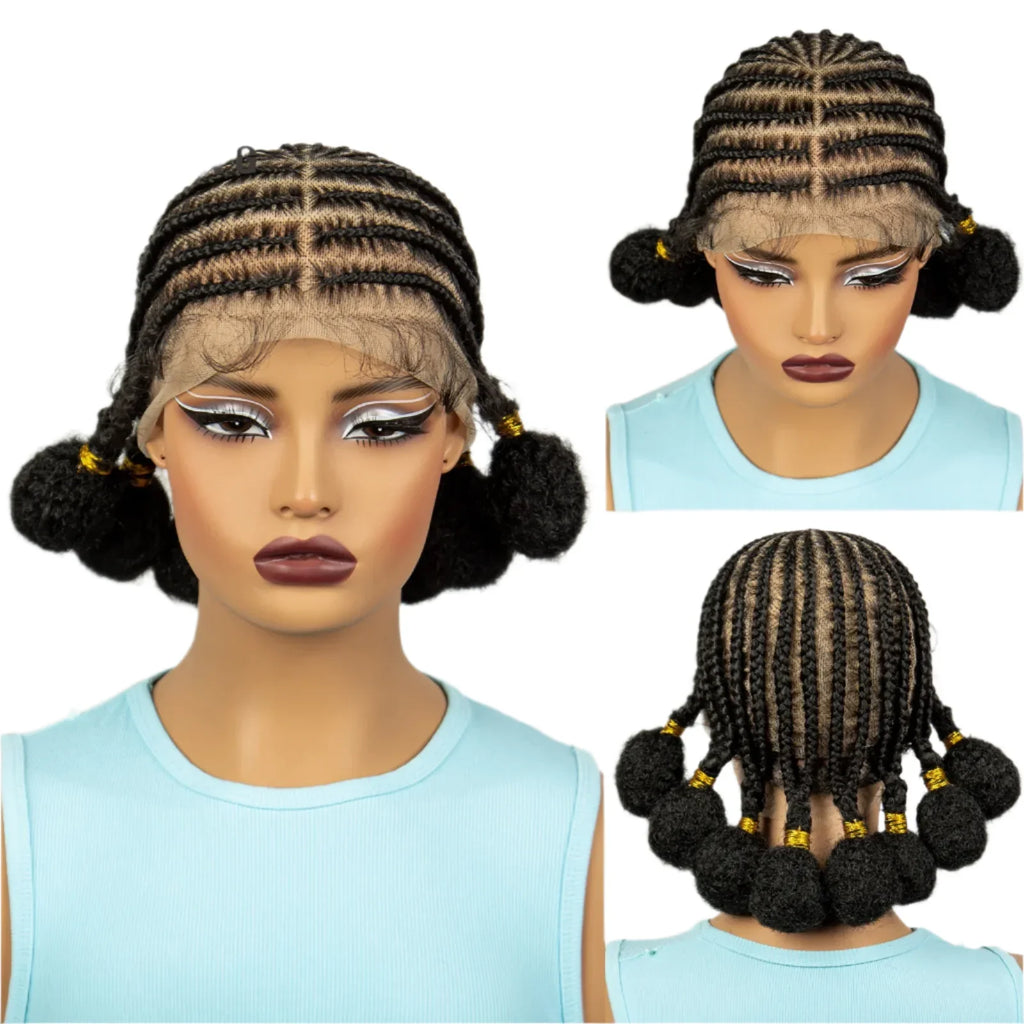 10 Inch Natural Cornrow Braids Full Lace Wig | Transparent Synthetic Braiding Hair with Baby Hair