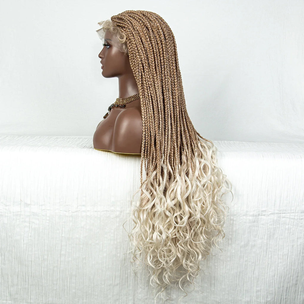 36" 613 Blonde Braided Wig | Lace Front | Baby Hair | Colored Braids
