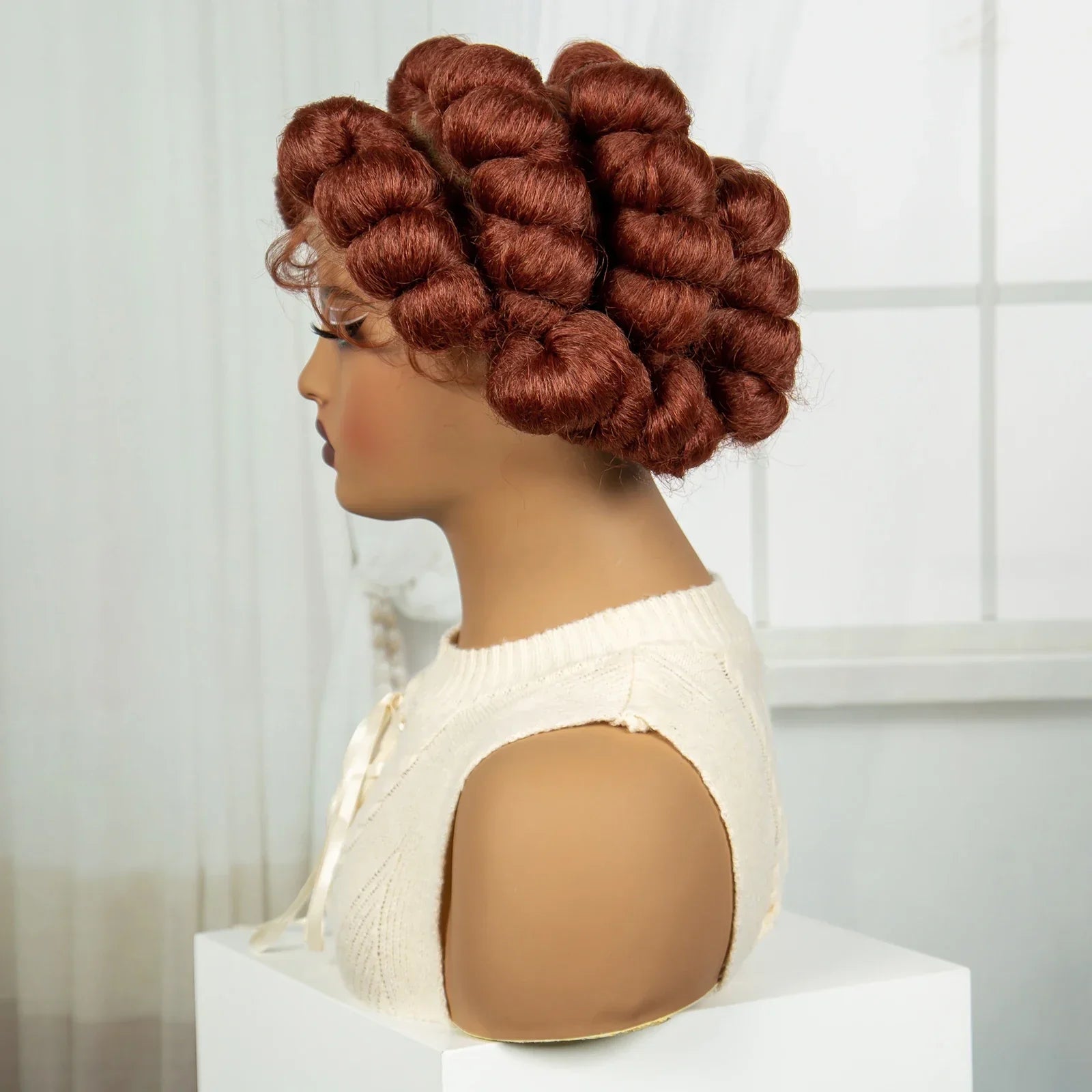 6" Short Bantu Knotless Braids Wig | 1B/30 Ombre | Full Lace