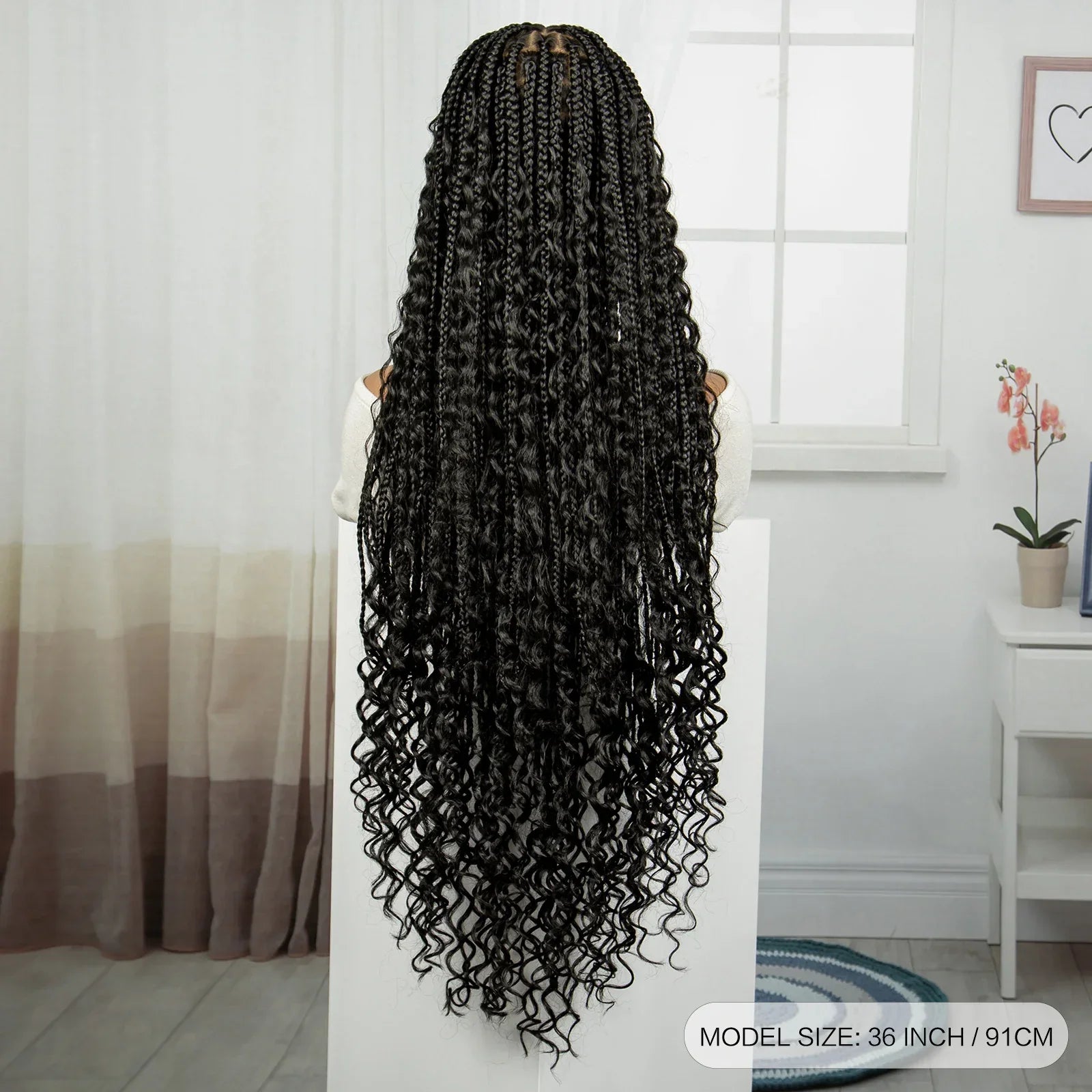 36" Boho Knotless Box Braids Wig with Curly Ends | Full Lace | Baby Hair