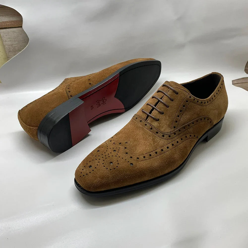 4 Colors Luxury Men's Genuine Leather Cow Suede Brogue Oxfords | Carving Design Casual & Wedding Dress Shoes