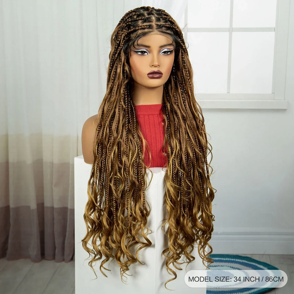 34" Boho Knotless Box Braids Wig | HD Full Lace | Ombre Twist | Baby Hair
