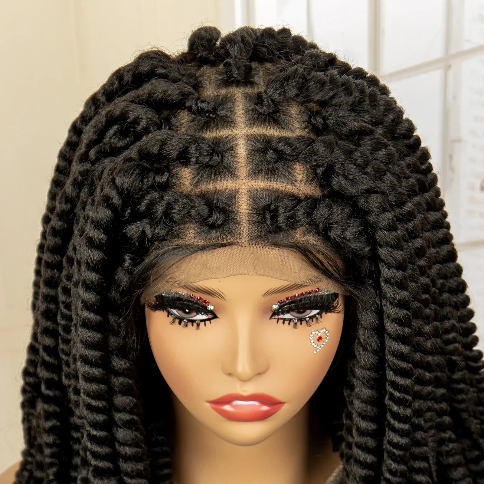 16 Inch Brown Twisted Braided Bob Wig | Full Lace | Kanekalon Fiber | For Black Women