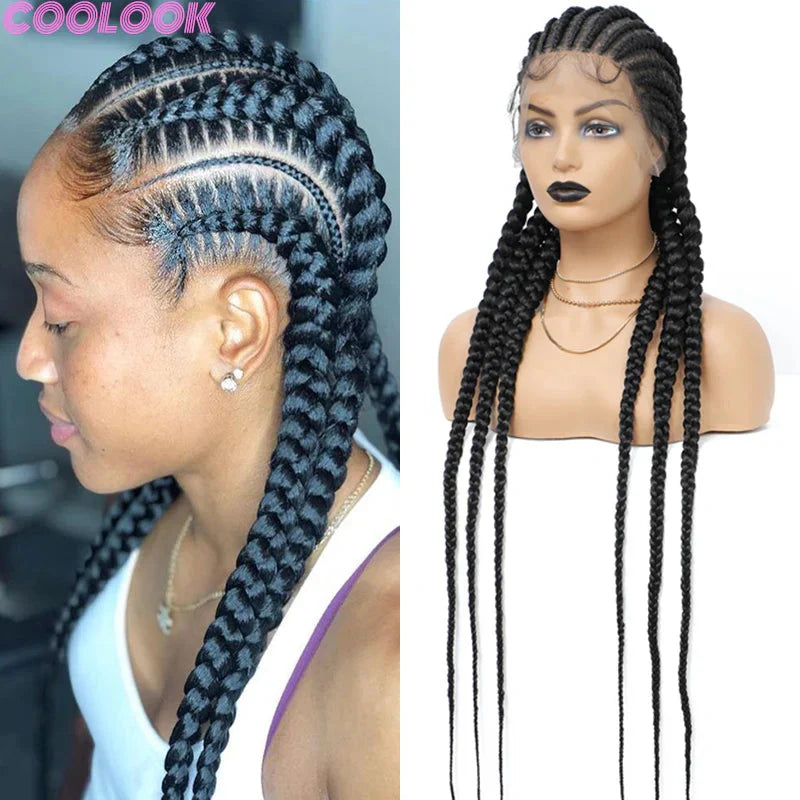 36" Cornrow Knotless Braids Wig | 360 Full Lace | Baby Hair | Synthetic