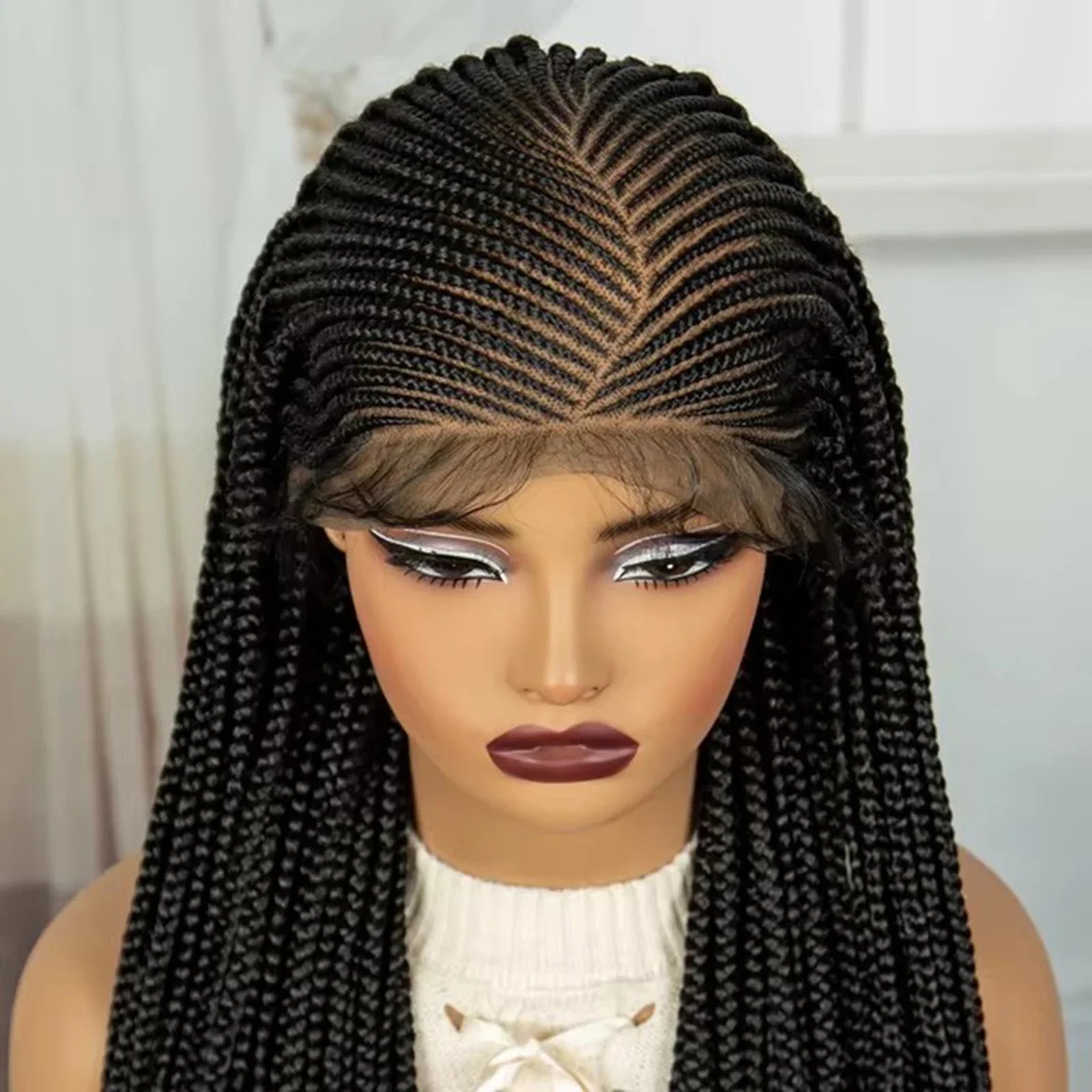 36" Straight Cornrow Knotless Braids Wig | Full Lace | Baby Hair