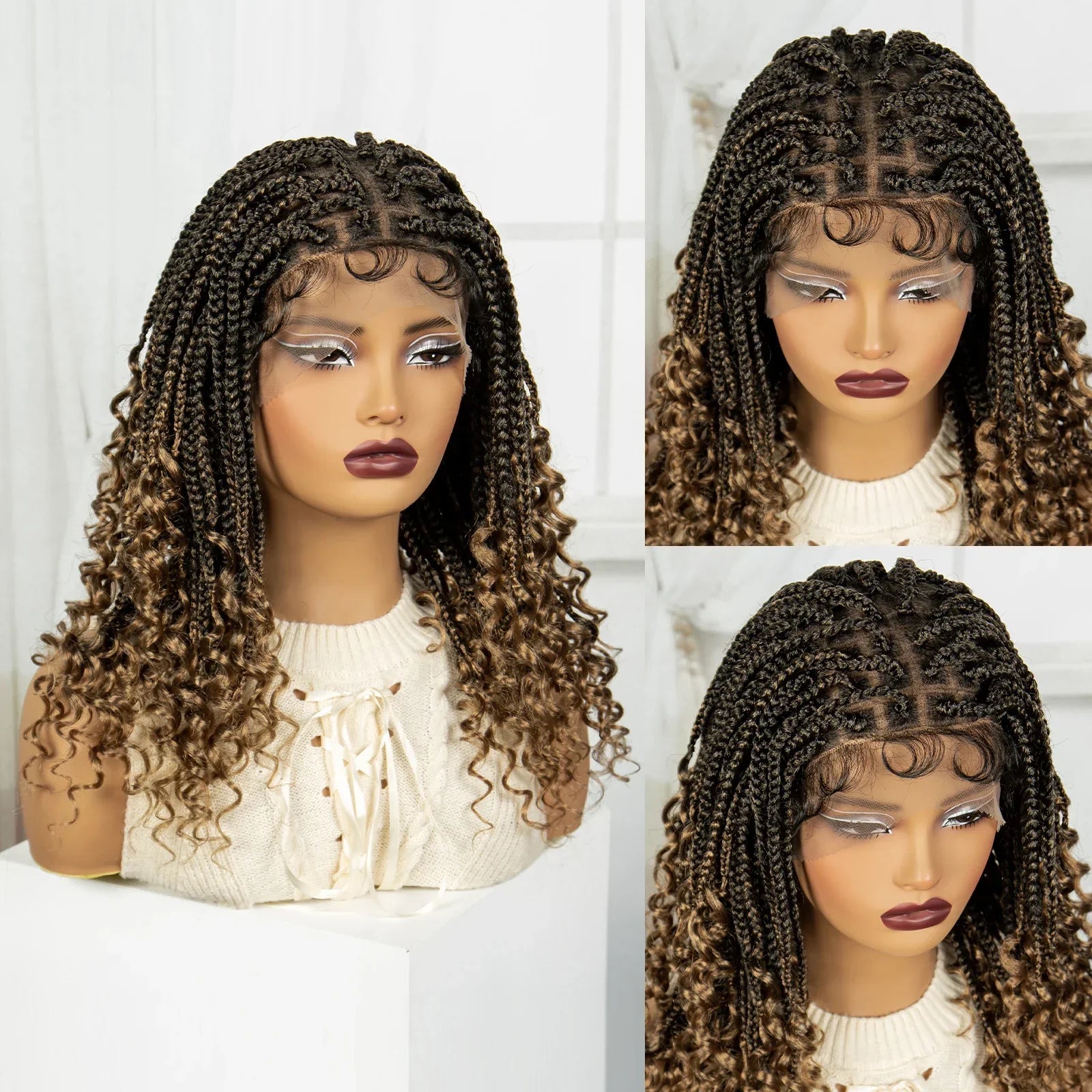 16" Deep Wave Knotless Braids Wig | Natural Curly Full Lace | Baby Hair