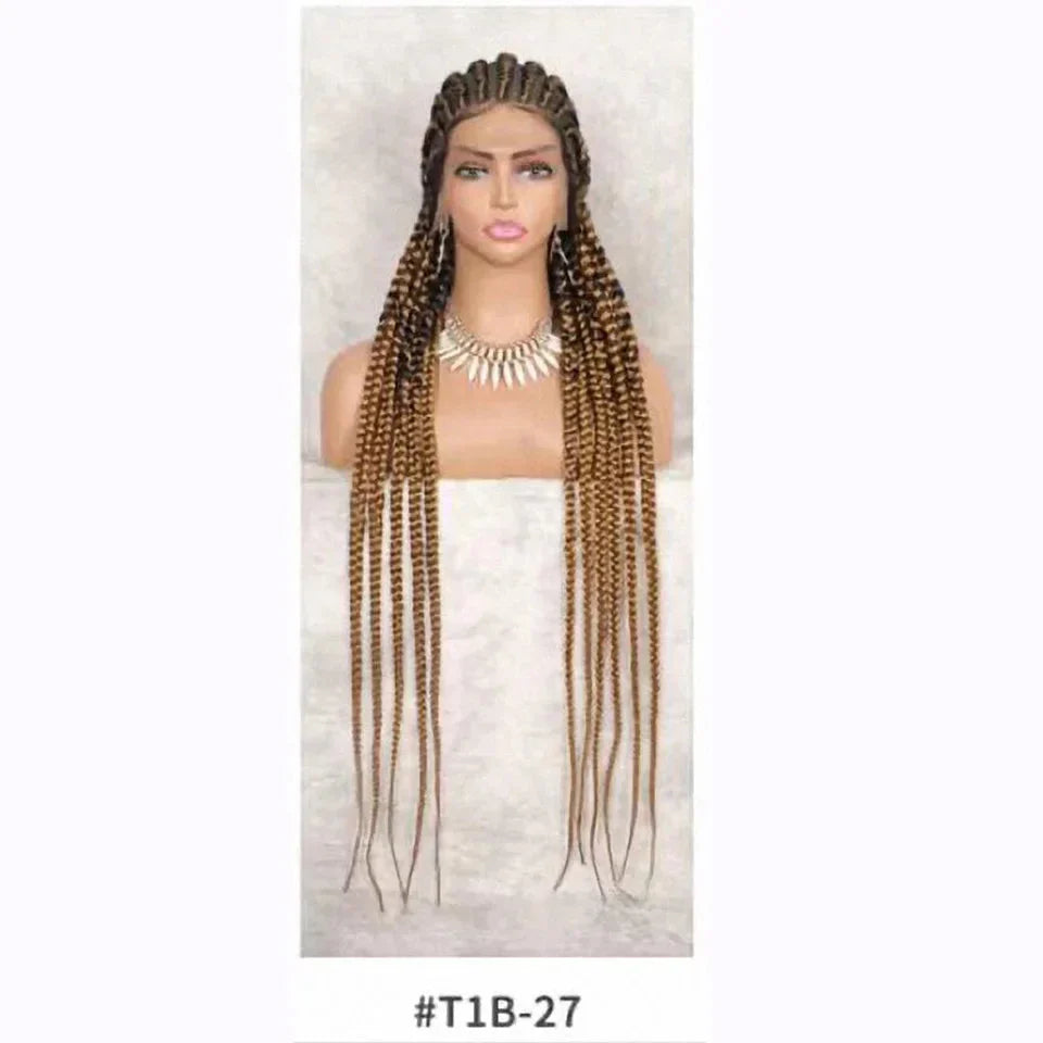 360 Lace 11-Braids Cornrow Box Braided Wig | Long Synthetic Braids | Heat Resistant | Black Women