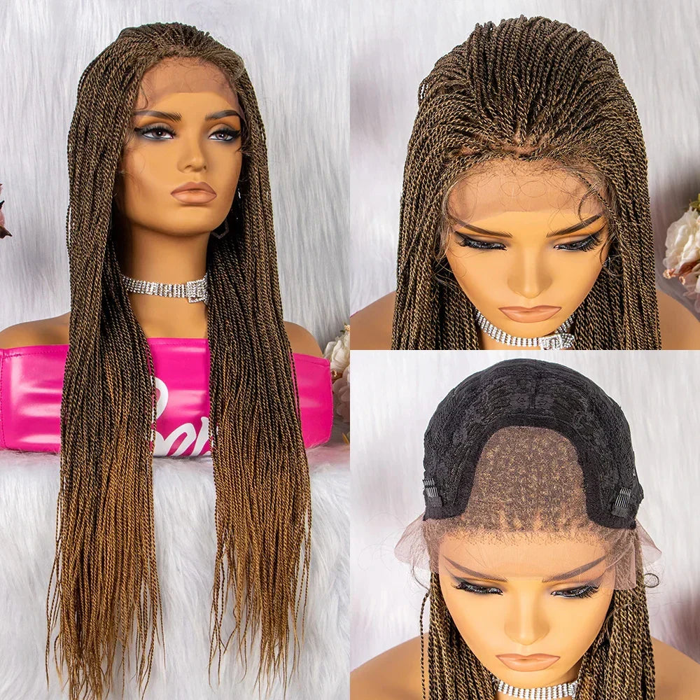 30" Twist Braided Lace Front Wig | Knotless Braids | Long Straight Hair | Heat Resistant Synthetic Wig | For Black Women