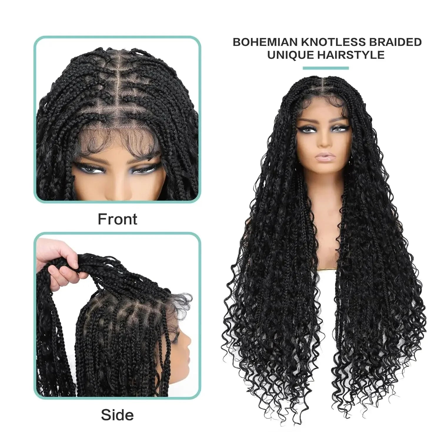 36" Knotless Box Braided Lace Front Wig | Baby Hair | Synthetic Braids for Black Women