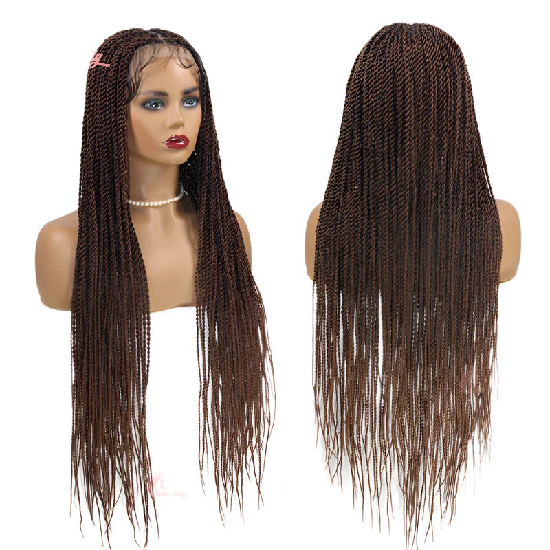36" Senegalese Twist & Knotless Box Braids Full Lace Braided Wig - #27 Blonde, Cornrow Accents