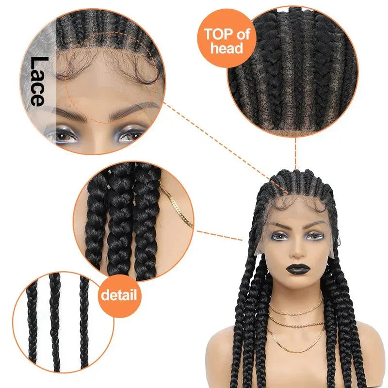 36" Jumbo Dutch Twins Cornrows Wig | Full Lace Front | Synthetic Braids | Black Women