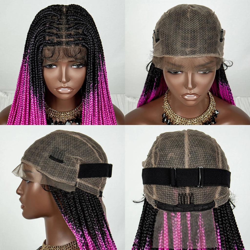 34" Ombre Straight Cornrow Box Braids Full Lace Wig - Long Synthetic Knotless Braids