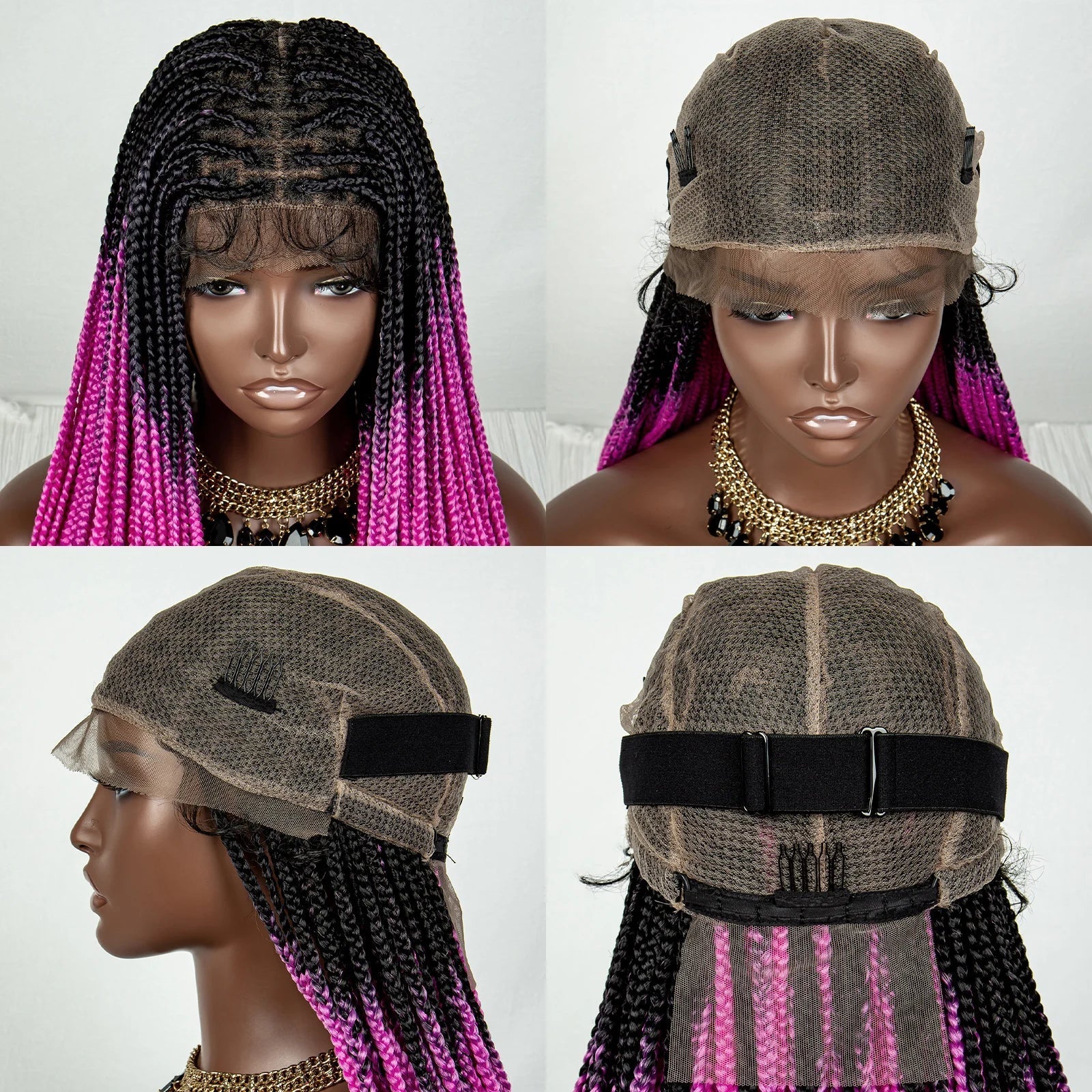 34" Ombre Straight Cornrow Box Braids Full Lace Wig - Long Synthetic Knotless Braids