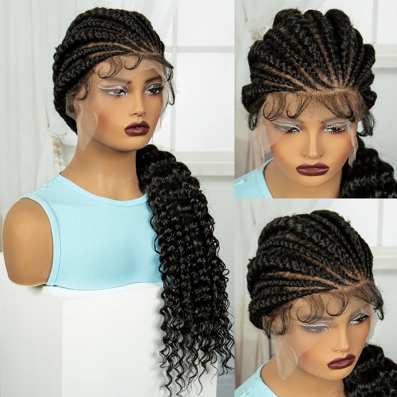 30" Cornrow Knotless Ponytail Braids Wig | Full Lace Frontal