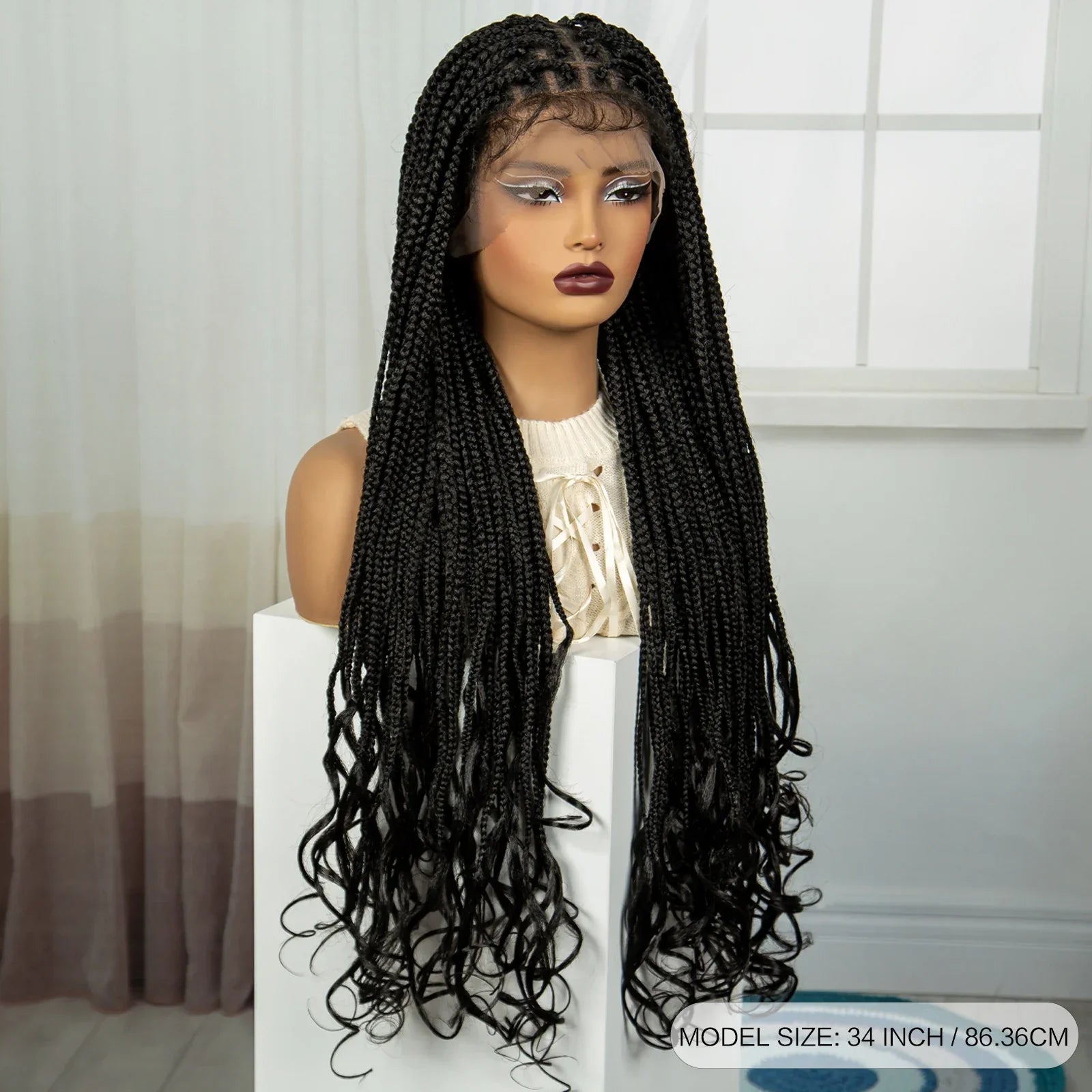 34" HD Boho Box Braids Wig | Curly Ends | Full Lace | Baby Hair