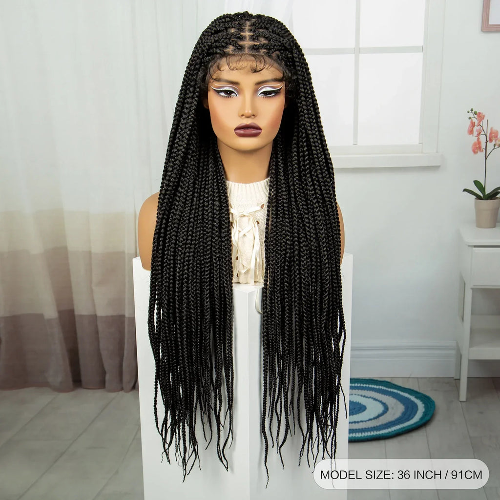 36" Purple & Blonde Knotless Box Braids Wig | Lace Front | Baby Hair