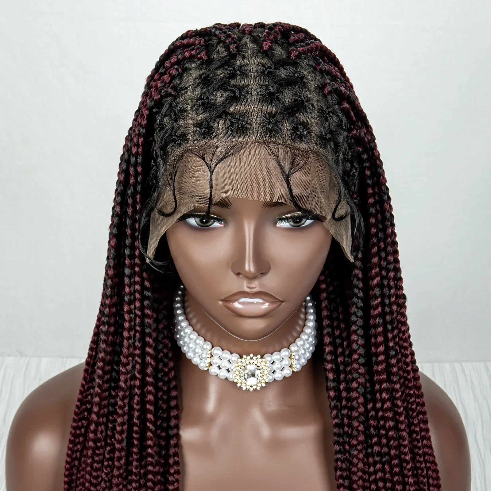 36" Pink Knotless Cornrow Braids Wig | Transparent Full Lace | Baby Hair