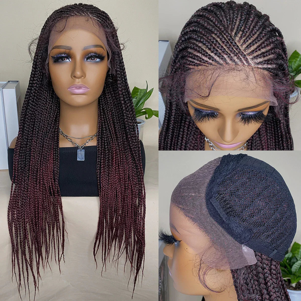 28 Inch Lace Front Cornrow Wig | Hand Braided Box Braids | Synthetic Hair | With Baby Hair