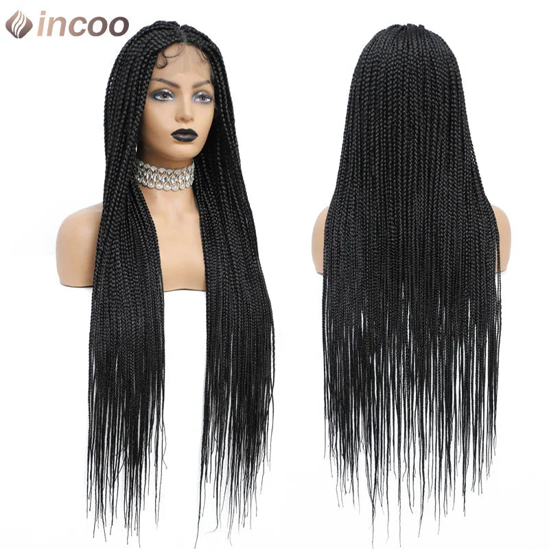 36" Small Box Braids Wig | Full Lace | Cornrows & Knotless Braids | Transparent Lace