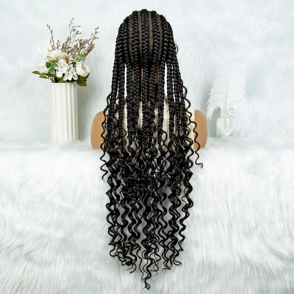 2024 KIMA Cornrow Water Wavy Braided Full Lace Wig with Baby Hair | Synthetic African Braid Lace Front Wig