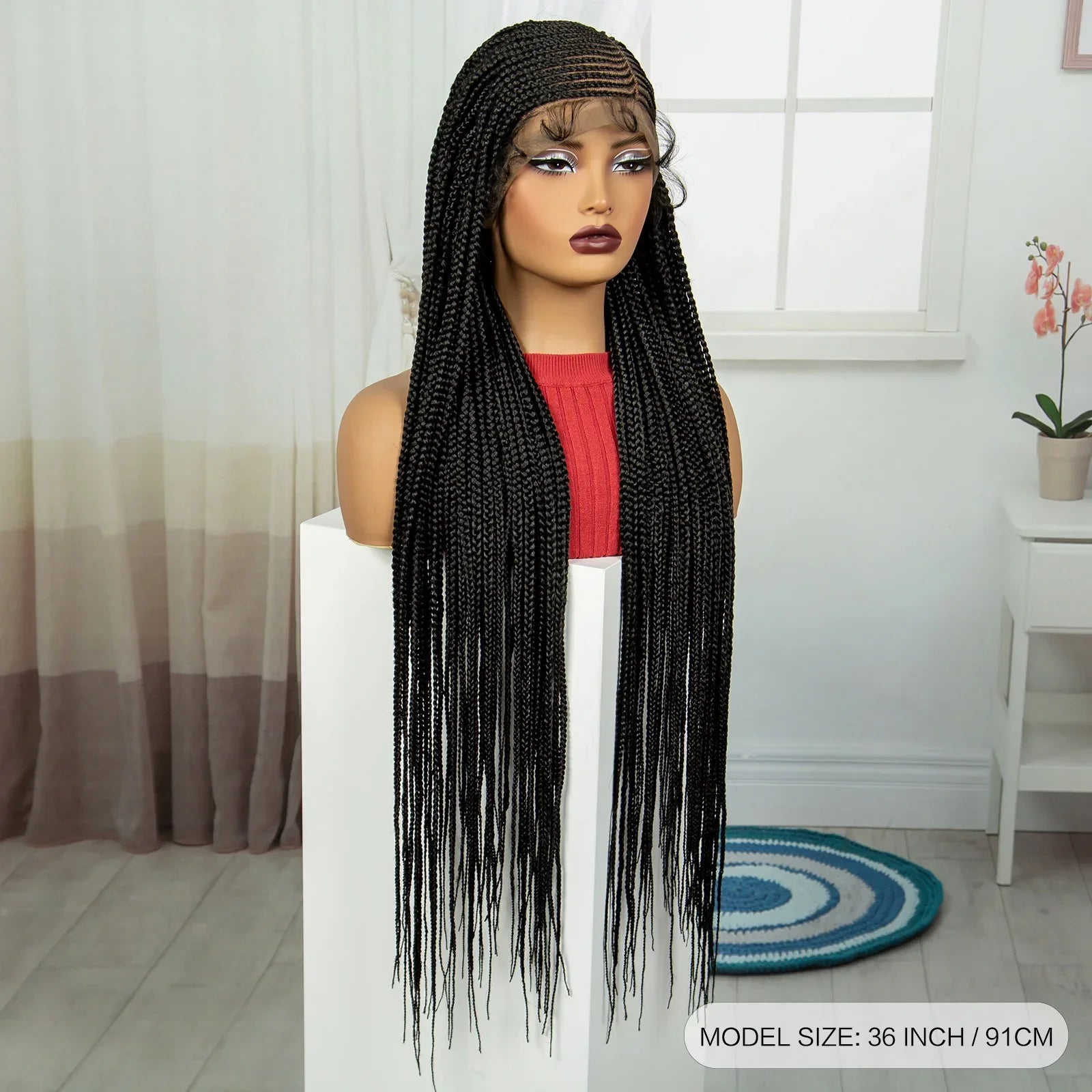 36" Cornrow Braided Full Lace Frontal Wig | Knotless Braids | Synthetic Braided Wig with Baby Hair for Black Women