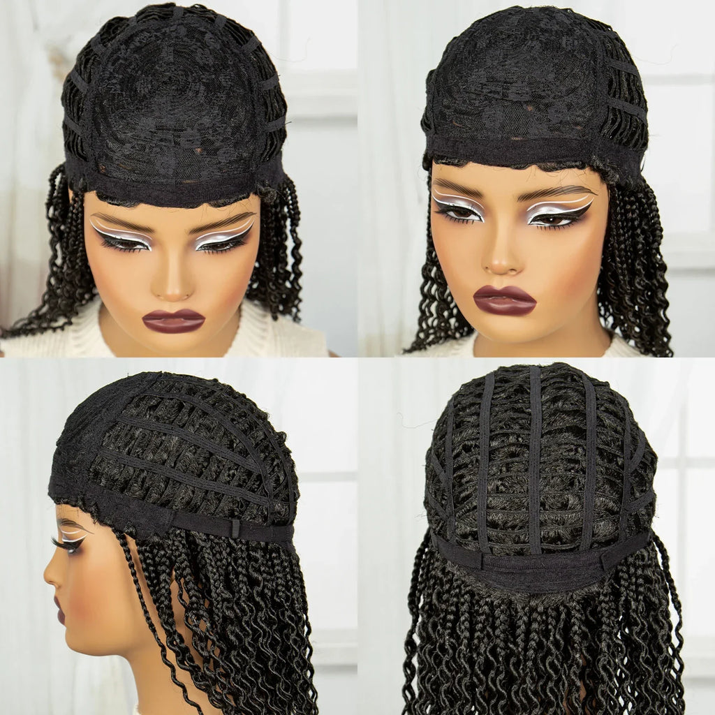 14" Curly Knotless Box Braids Wig | 1B-30 Ombre | Machine Made Synthetic Braids | Black Women