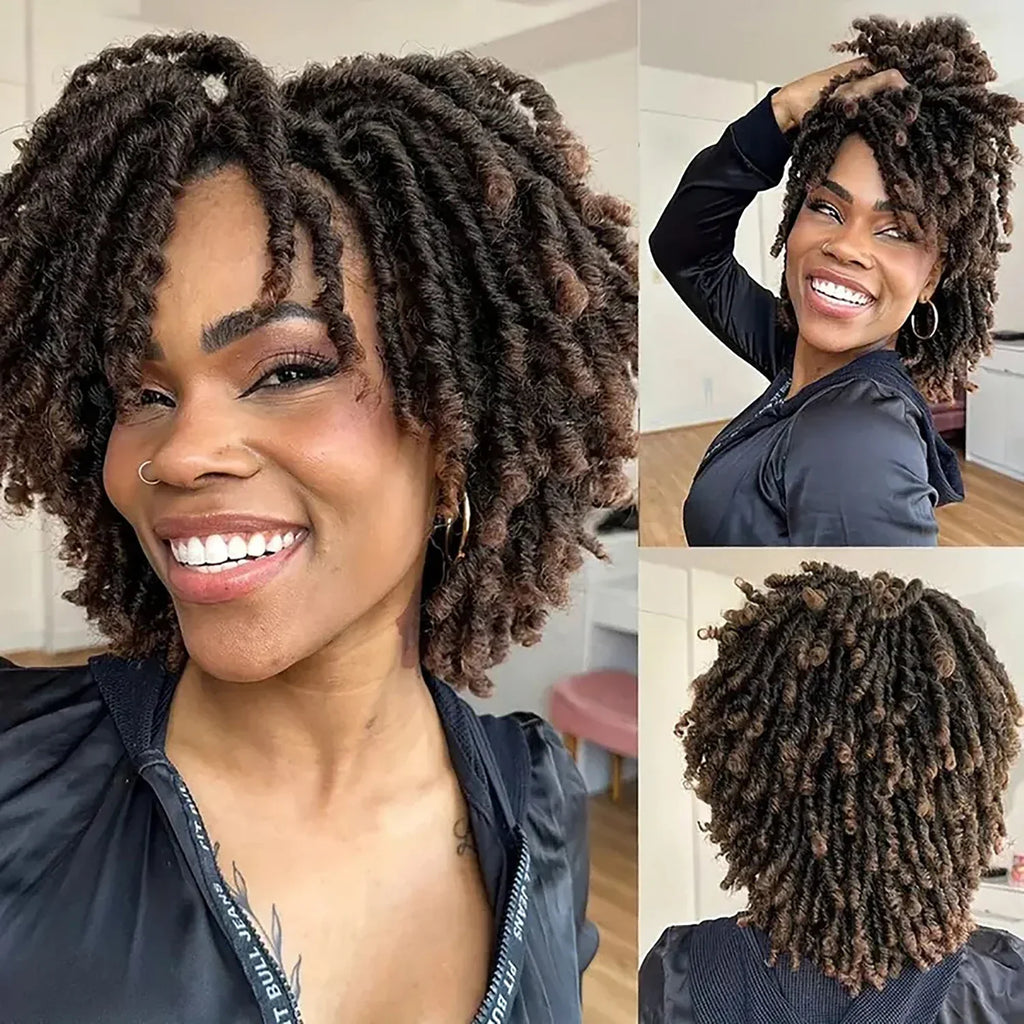 Afro Bob Faux Locs Wig | Crochet Twist Braids | Short Dreadlocks Wig | Synthetic Braided Wig