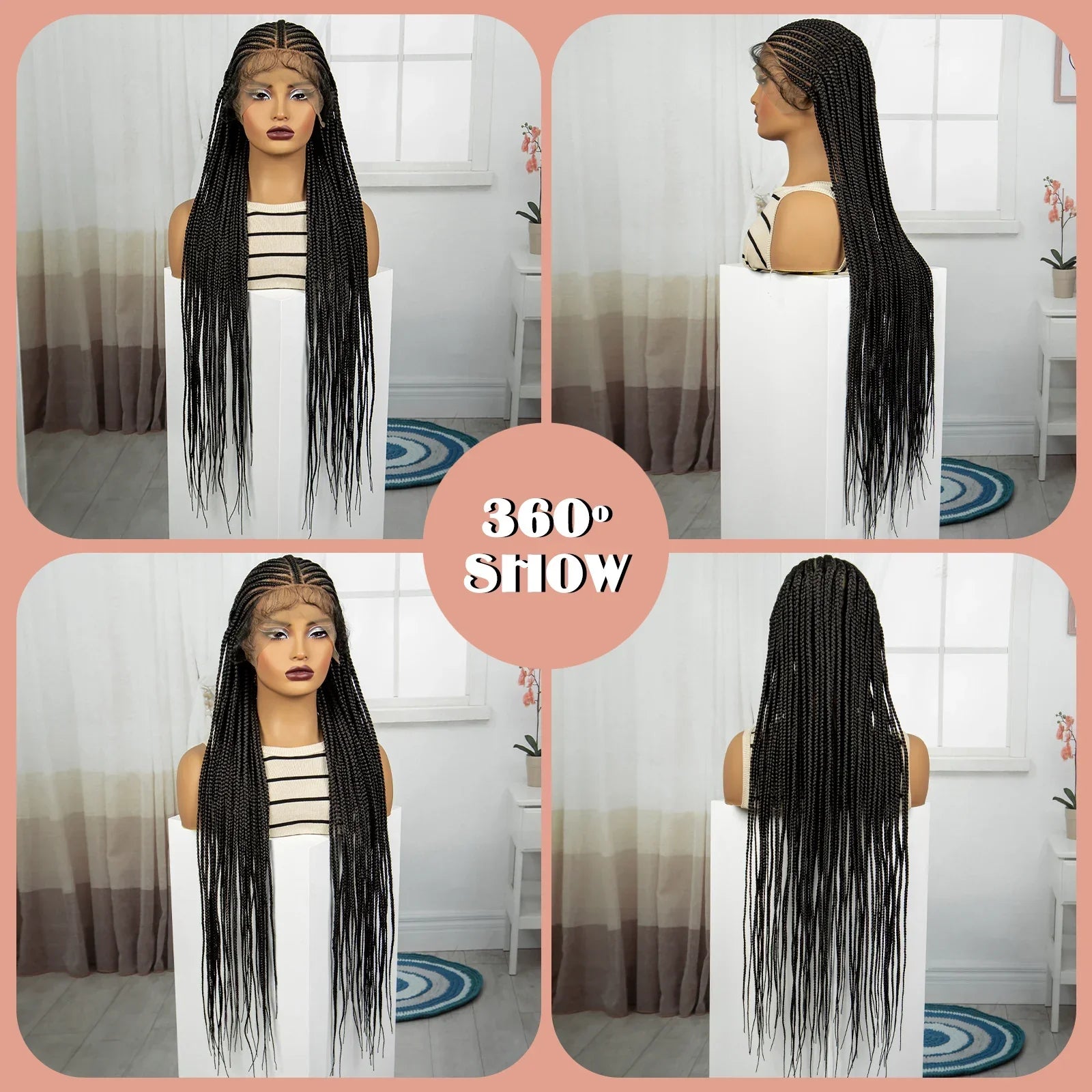 36" Knotless Cornrow Braids Wig | Transparent Full Lace | Baby Hair