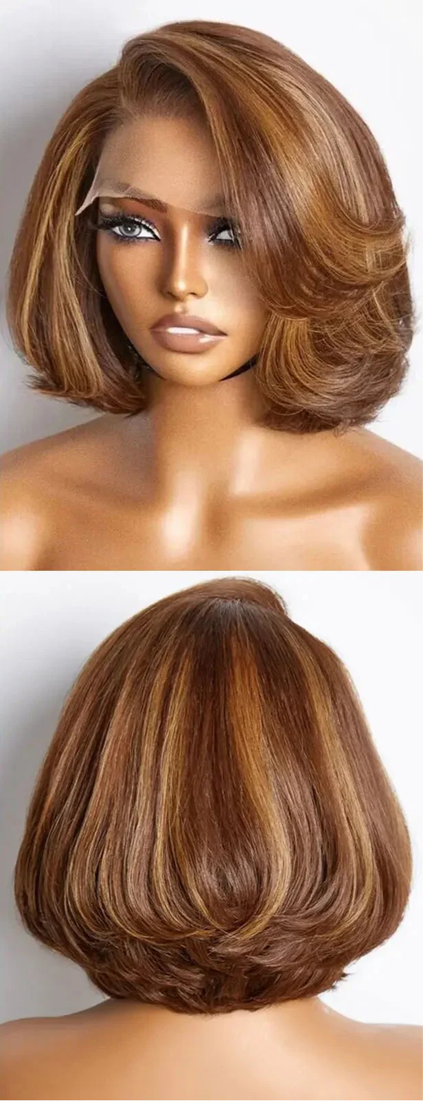 200 Density Blonde Highlight Short Bob Wig | 13x4 Lace Frontal Pixie Cut | Brazilian Remy Hair
