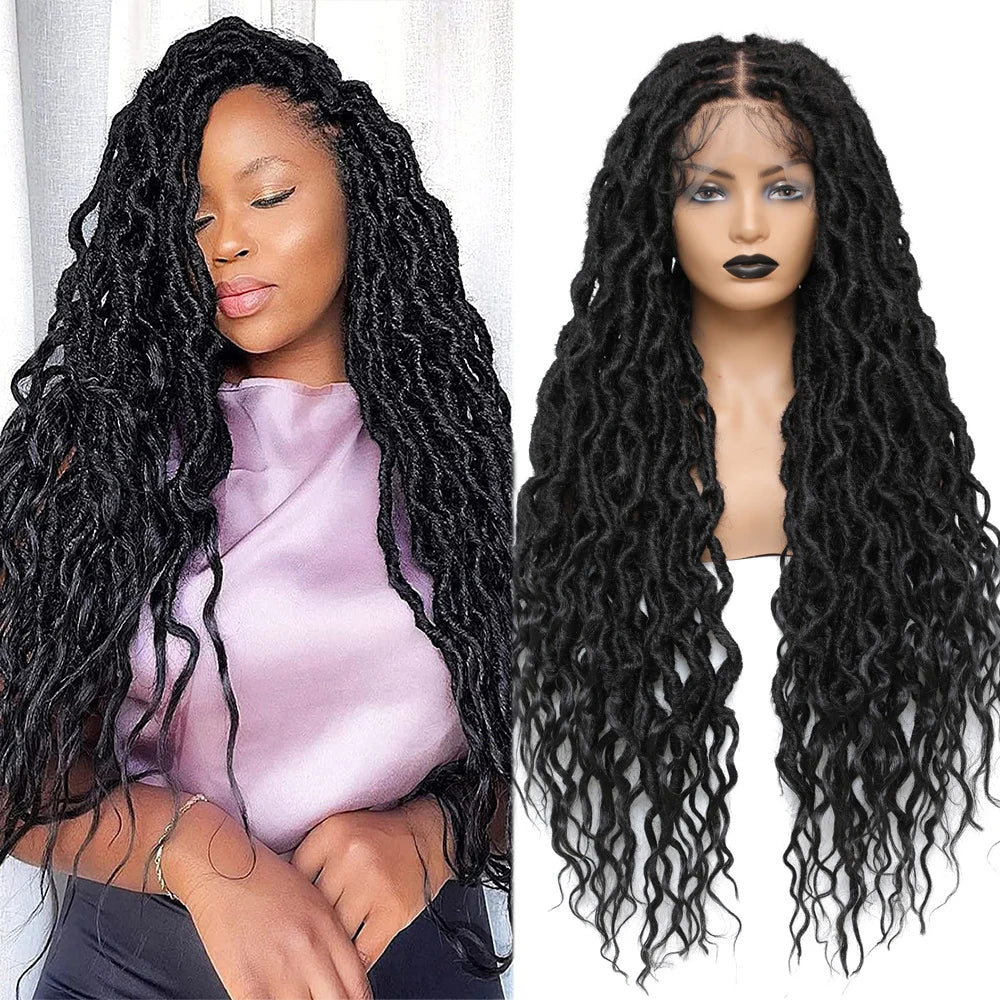 32" Ombre Brown Faux Locs Wig | 13x4 Lace Frontal | Baby Hair | Crochet Braids | X-TRESS Wigs