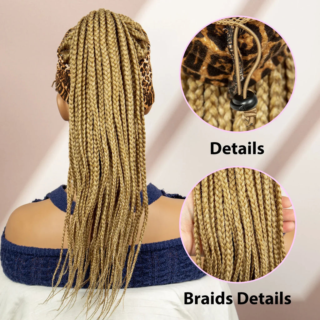 Bangs Ponytail Braided Wig with Headband | 27/613 Leopard Print Hair | Synthetic Daily Use Wig | Long Braids