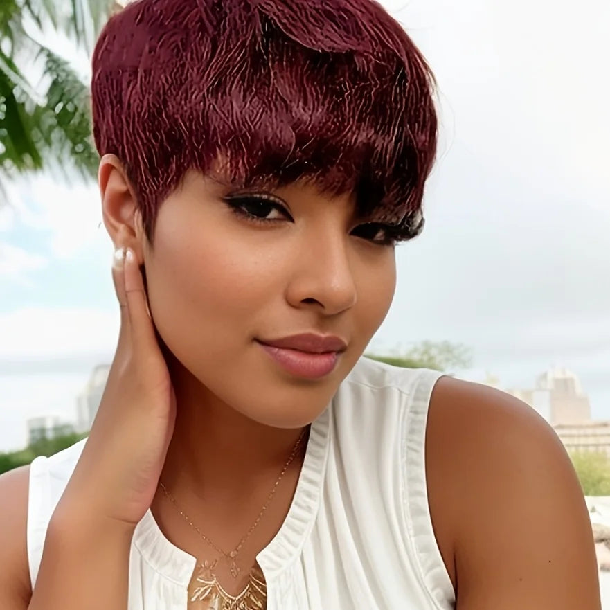 6 Inch Short Pixie Cut Straight Wig | 100% Human Hair for Women (Machine Made, Pre-Styled Bangs, Tangle-Free, Natural Hairline)
