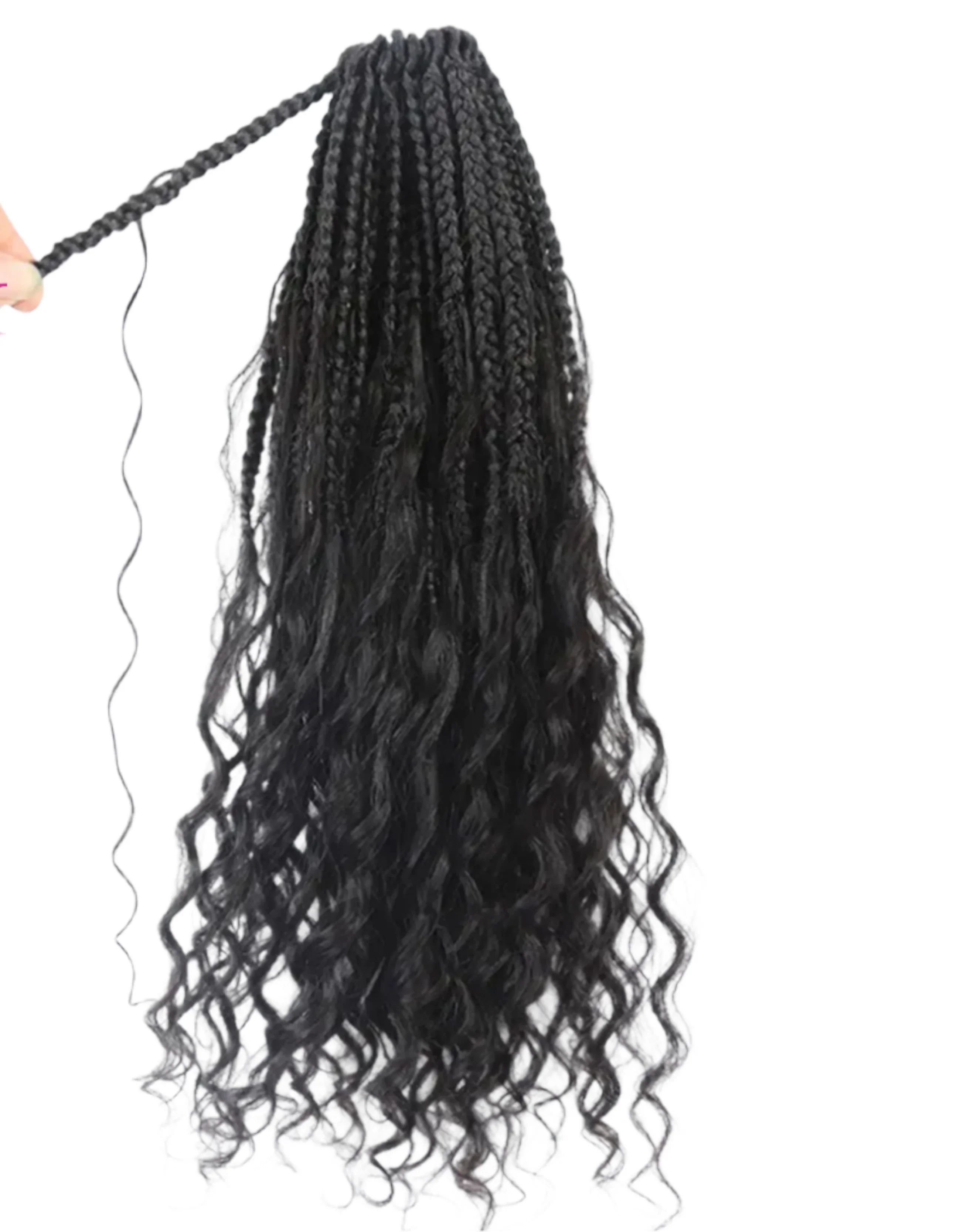 30" Crochet Boho Box Braids | Human Hair Curly Ends | Pre-Looped | Brazilian Remy Hair Extensions