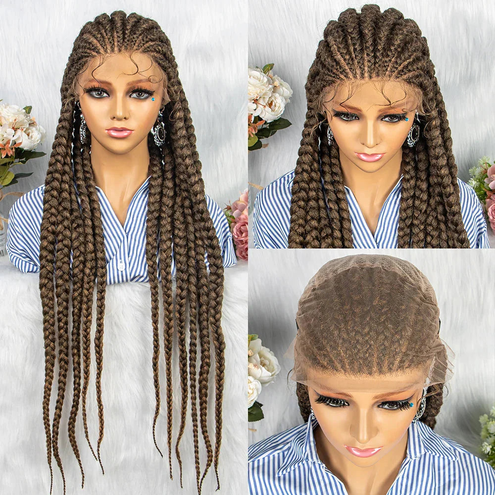 36" Box Braids Full Lace Wig | Baby Hair | Heat Resistant Synthetic Braids | Black Women