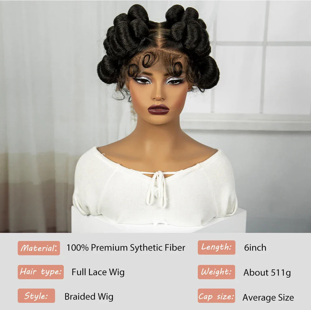 6" Short Bantu Knotless Braids Wig | 1B/30 Ombre | Full Lace