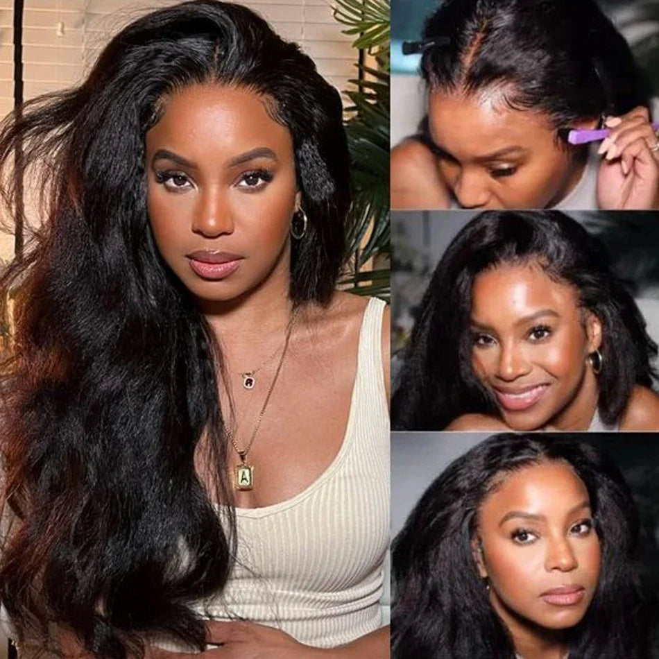 13x4 Glueless Kinky Straight Long Human Hair Wig | Brazilian Virgin Hair | Pre-Plucked | With Baby Hair