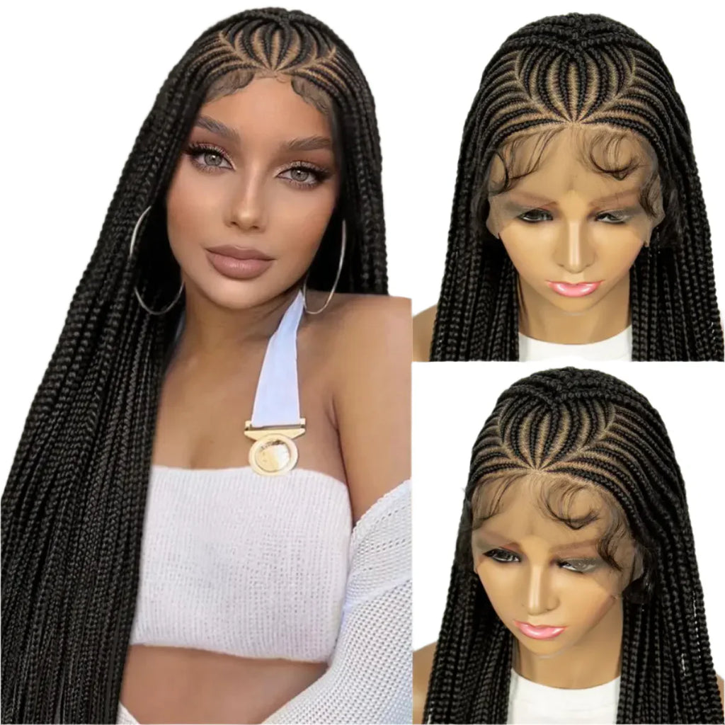 36" Cornrow Braided Wig | Full Lace Braided Wig | Box Braids | Long Braids | Synthetic Hair | Black Women