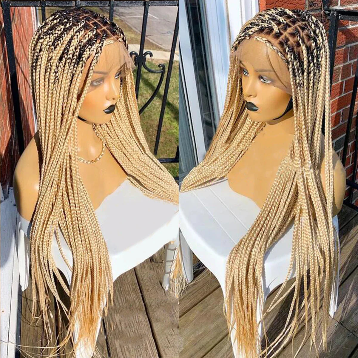 28" Platinum Grey Box Braided Wig | Full Lace | Kanekalon Synthetic Hair | Choose Lace Color