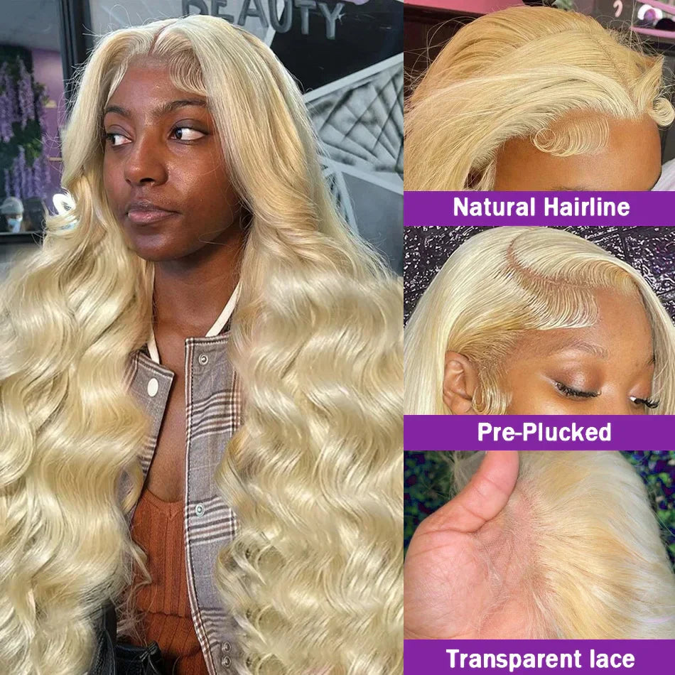 250% Density 30/40 Inch 613 Honey Blonde Body Wave 13x6 HD Transparent Lace Frontal Wigs Brazilian Remy Human Hair
